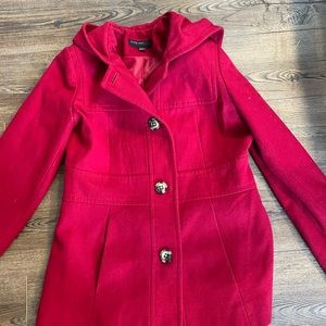 Red wool pea coat with hood